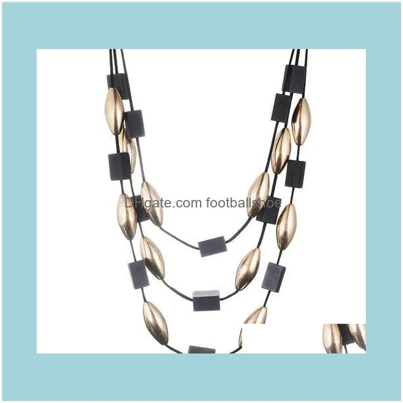 Exaggerated Punk Black Wood Necklace Long Multilayer Big Bead Chain Statement Jewelry Women Collar Pendants 2 Colors Chains