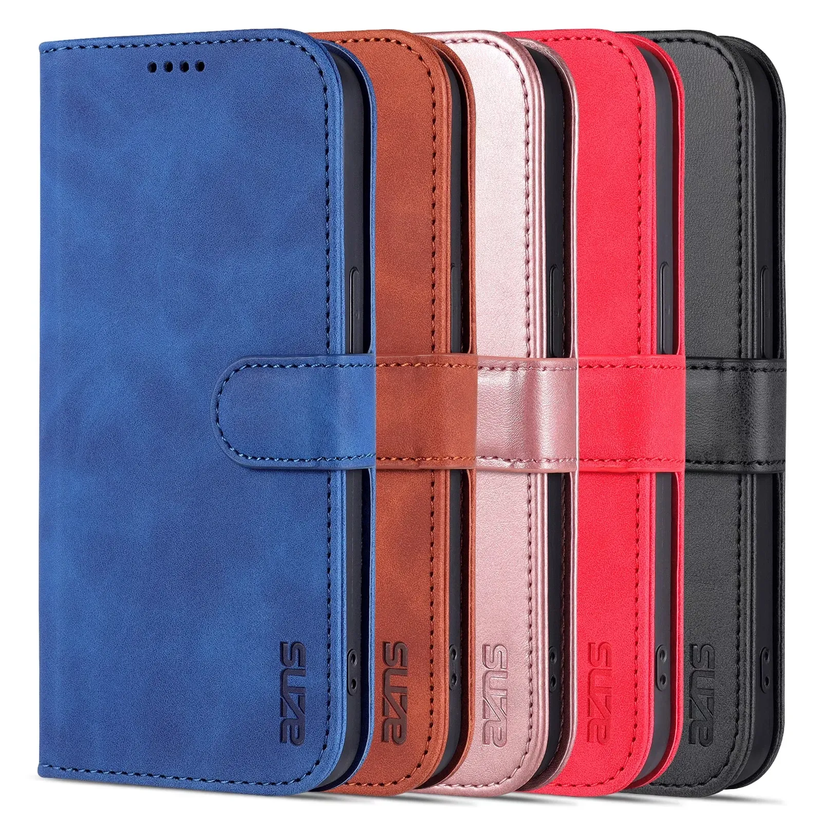 For Iphone Wallet Phone Cases Cover Case Pure Colour Cowhide Texture Pu Leather Flip Kickstand With Card Slots 13 12 11 Pro X Xr Xs Max 7 8 Plus