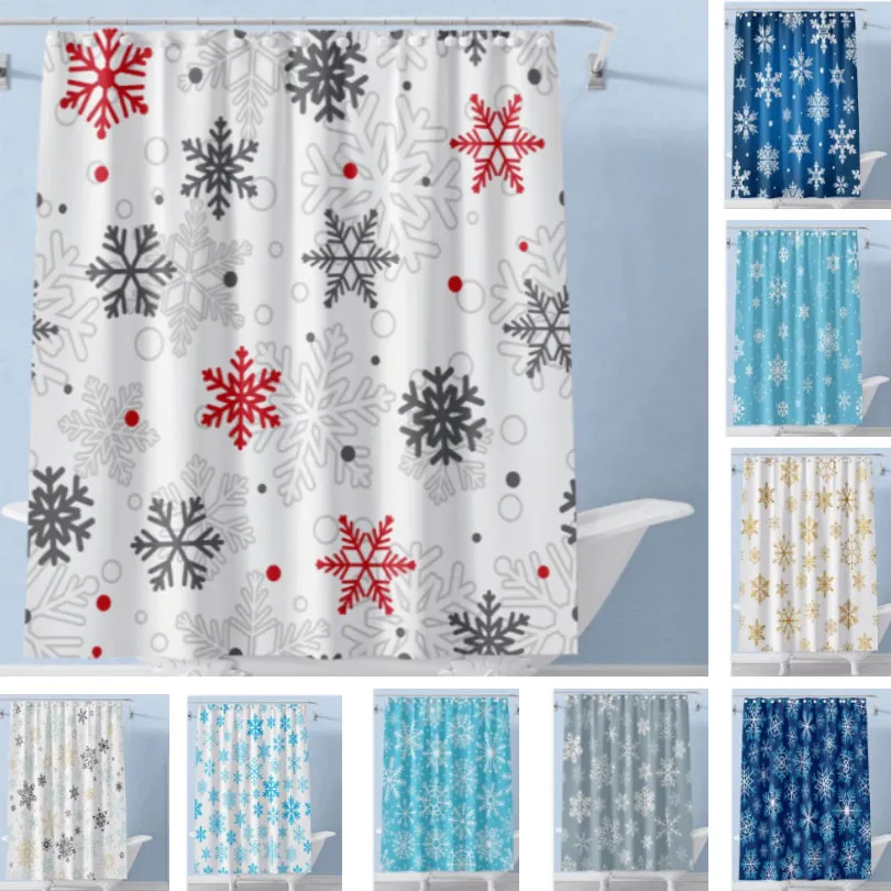 Christmas shower Curtain Zimowe płatki śniegu Zasłony Czerwone Szare Płatki śniegu Wakacje Dekoracja Z Haczykami Wodoodporna Zmywalna Boże Narodzenie Wystrój Łazienki Darmowy DHL HH21-803