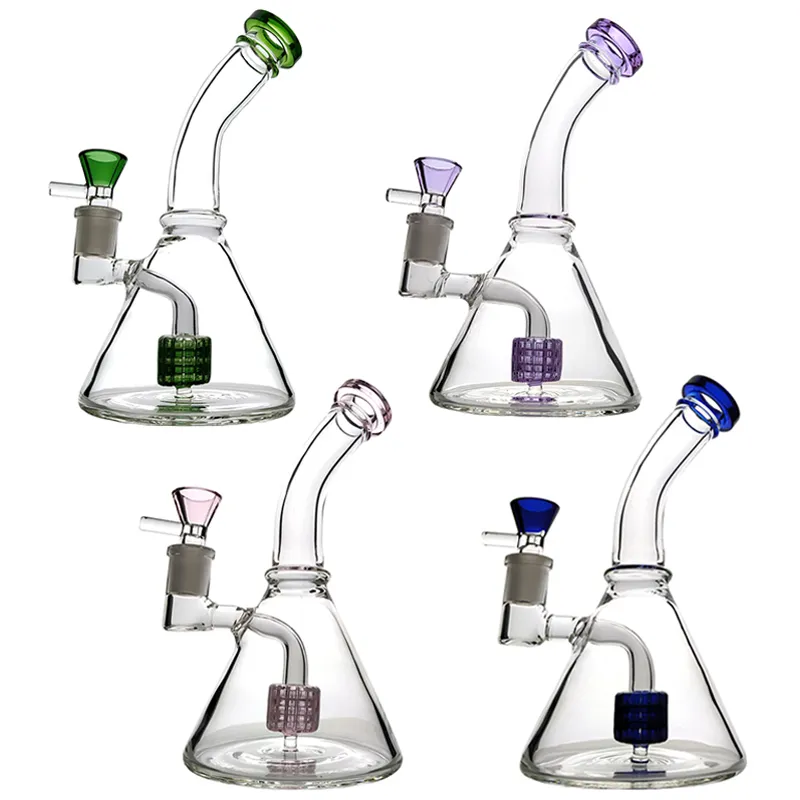 Personalizado Beaker Bongo Mini Tubos de Água Cachimes De Vidro Aughty Dab Rig Dab Rig Bondos Chuveiro Perc Filt Rosa Tubulação de Tubulação De Cera De Fumo Com Quartzo Banger Nail Bowl