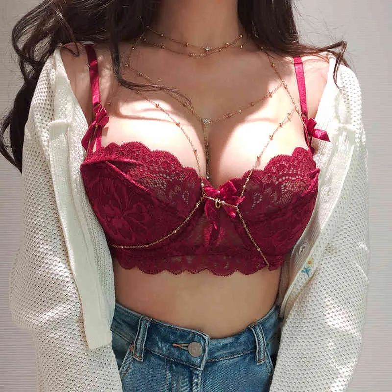 Shaonvmeiwu ensemble de soutien-gorge de lingerie en dentelle sexy pour femmes gris grande taille montre petit soutien-gorge mince froncé X0526