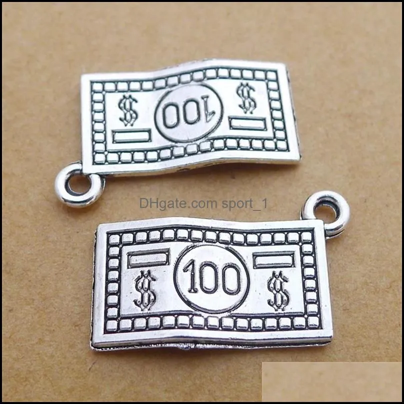 80pcs Charms 100 dollars money 10*19mm Antique Making pendant fit,Vintage Tibetan Silver,DIY Handmade Jewelry 396 T2