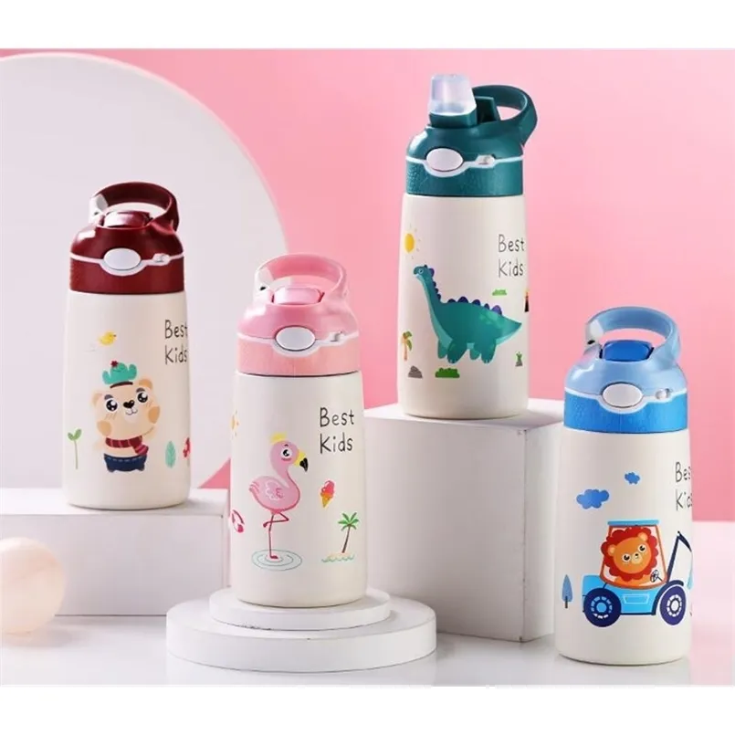 400ML Enfants Thermos Bouteille D'eau Enfants Tasse Bébé Canard Facturé De Paille En Acier Inoxydable 316 Flacons À Vide Tumbler Thermo Tasse 211109