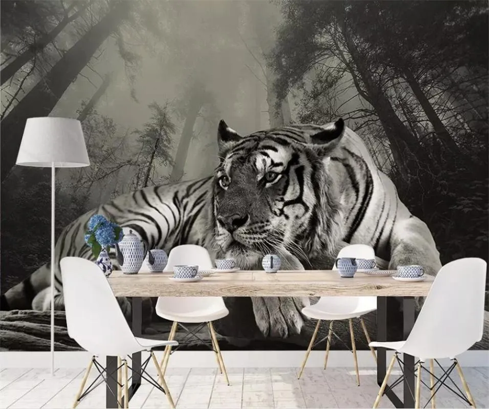 Pôster de parede com foto 3D personalizada, pintura de tigre, sala de  estar, entrada, quarto, fundo de parede, arte de parede, mural de animais