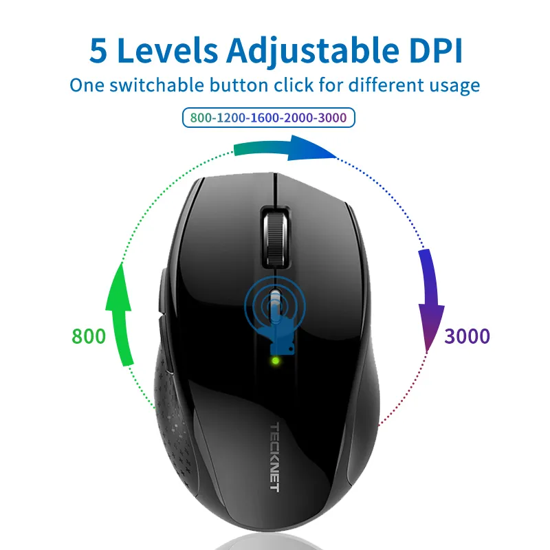 TeckNet Silent Mouse 2 4GHz Wireless Mouse USB Ergonomic Optical Computer Mouse 3000 DPI Cordless Noiseless Mouse Para Laptop PC LJ2280N