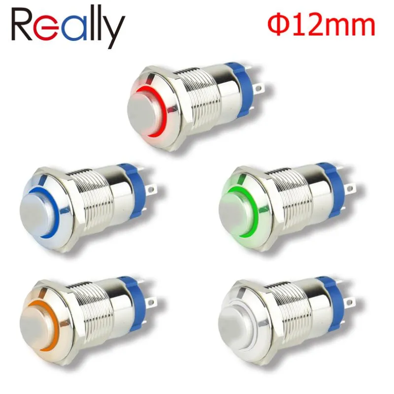 Switch 3-6V 12V 24V 110V 220V Momentary Latching Push Button Locked 12mm HIgh Head Fixed Waterproof LED Metal