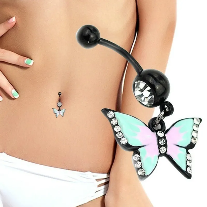 Surgical Steel Iridescent Resin Imitation Opal Belly Button Ring -  Forbidden Body Jewelry