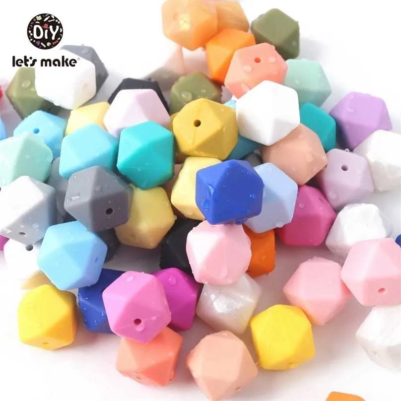 Teether Mix Colors 50 대형 17mm 보라색 기하학적 육각 DIY 목걸이 팔찌 베이비 211106에 대한 실리콘 비즈를 만들자.