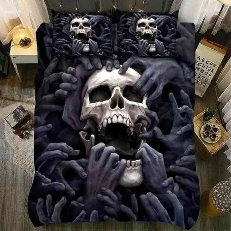 Fanaaijia 3D Kwiat Pościel Zestaw Queen Size Sugar Skull Duvet Pokrywa Z Poszewką Twin Pełna King Sypialnia Zestaw kołdra 210716