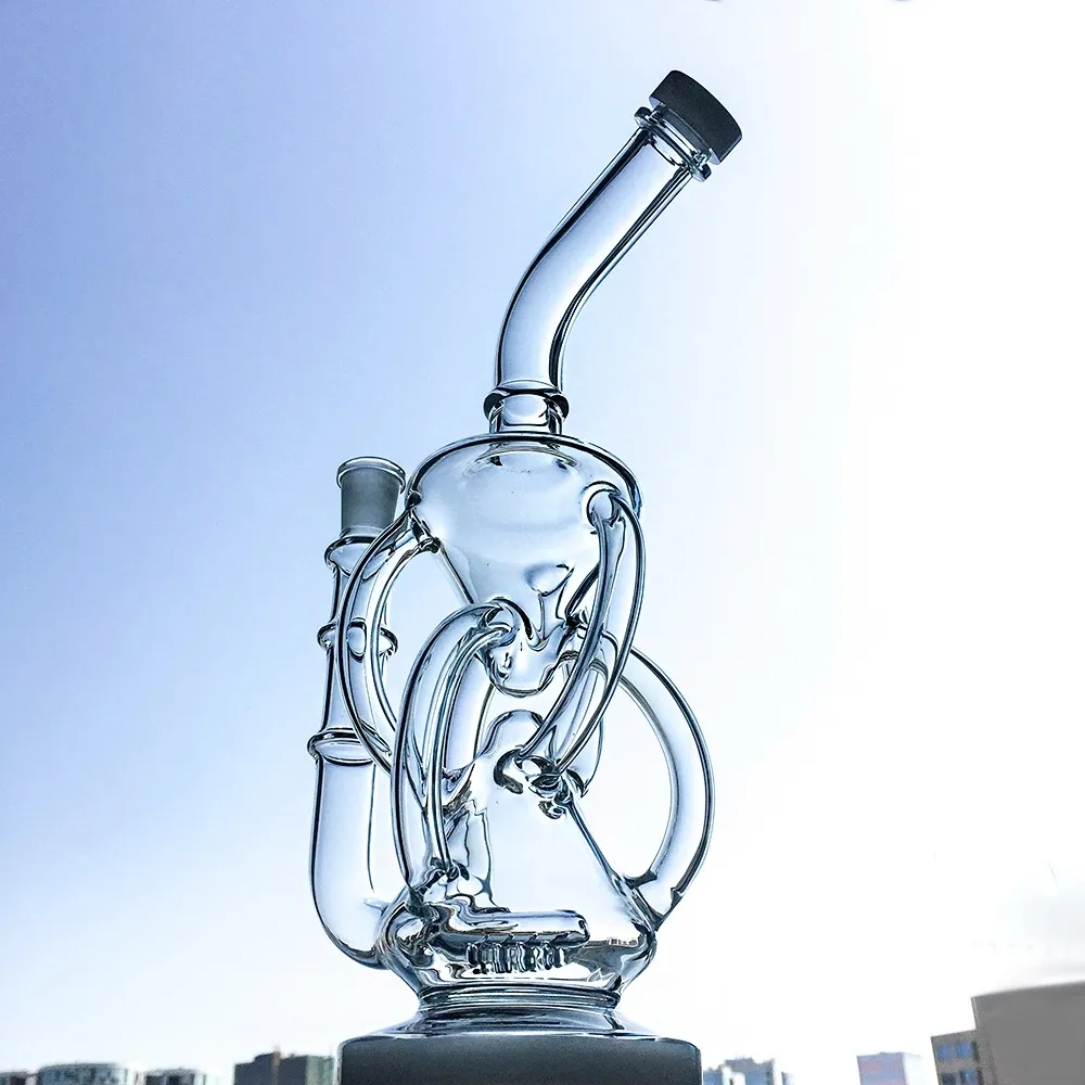 Unique 11Inch Glass Bong Tornado Recycler Heady Inline Perc Bongs 14mm female joint Dab Rig Glass Water Pipe Oil Rigs With Heavy Base Bowl DGC1236