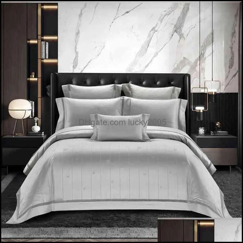 Ställer sängkläder Smycken Textil Hem Gardenluxury Premium 1000TC Egyptisk bomull 4st Grå / Dammig Duvet Er Set med dragkedja Soft Bed Sheet Pi