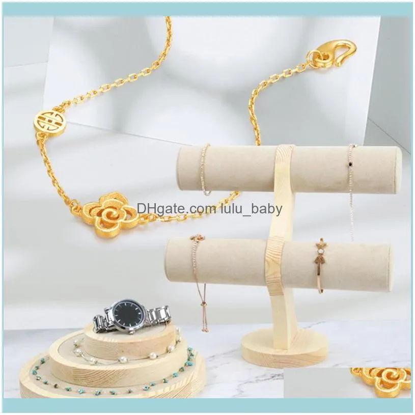 Wooden Jewelry Display Bracelet Storage Bangle Stand Vintage Velvet Watch Organizer Pouches, Bags