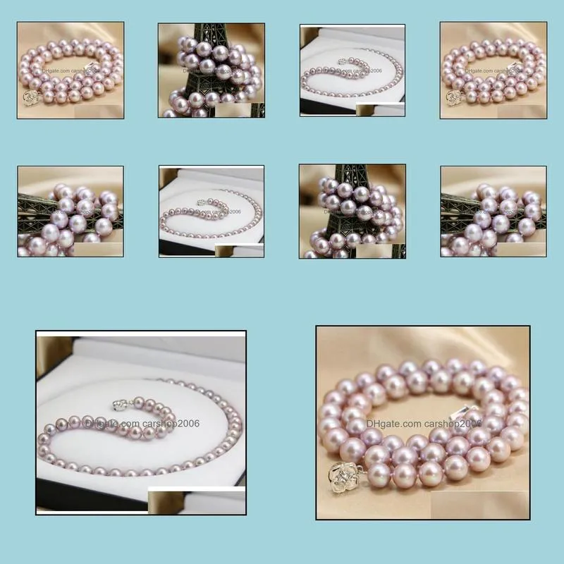 9-10mm Natural Purple Pearl Necklace 18 Inch Beaded Necklace 925 Silver Clasp For Women