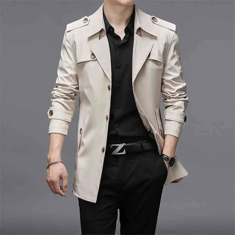 Thoshine Brand Spring Autumn Men Trench Coats Superior Quality Buttons Male Fashion Outerwear Jackets Windbreaker Plus Size 4XL 210819