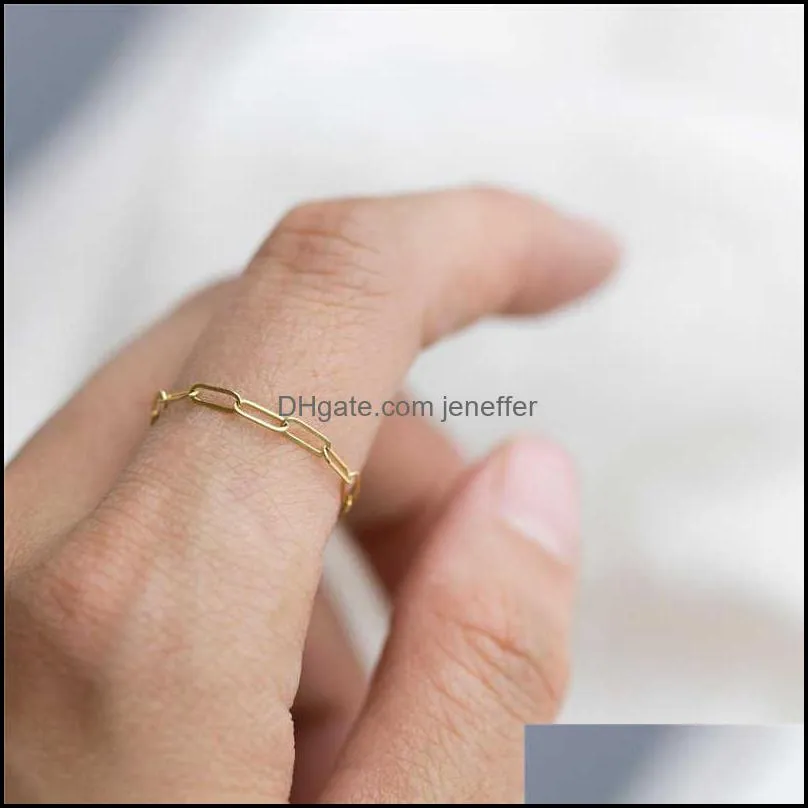 14K Gold Filled Chain Rings Minimalism Knuckle Ring Gold Jewelry Anillos Mujer Bague Femme Boho Aneis Ring For Women Y0611