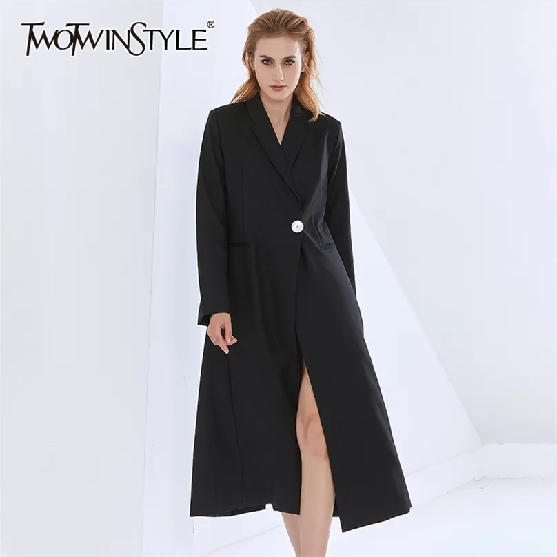 TWOTYLE minimaliste noir Blazer pour femmes cranté à manches longues décontracté grande taille Blazers femme automne mode vêtements 211006