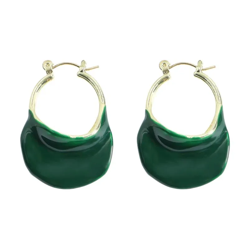 Hoop Huggie Ladyfirsy Fashion Green Bolsa Brincos para Brincos para Mulheres Metal Spray Brincho Jóia Acessórios de Jóias Presente Presente