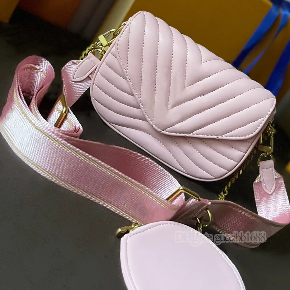 Top 7a de qualidade de couro rosa liso Multi Pochette 2 pedaços pequenos hobo nova onda zig zag saco acolchoado carteira redonda bolsa de luxo designers ombro de ombro