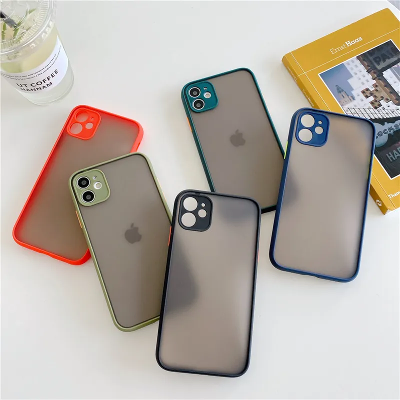 Transparent Shockproof Phone Cases For iPhone 12 Mini 11 Pro X XS Max XR 8 7 6 6s Plus SE TPU Matte skin feel fresh color frame contrast Back Cover
