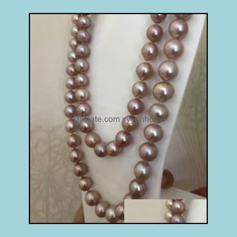 9-10mm Purple Natural Pearl Beaded Necklace 38inch Women`s Gift Bridal Jewelry Choker