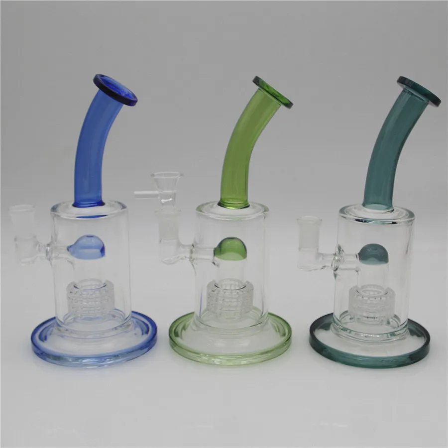 Vidro Bong Waterpipe Hookah Recycler Oil Rigs Cachimbo com Matriz Percolador 8 polegadas Altura Dê 1 Quartz Banger para presente