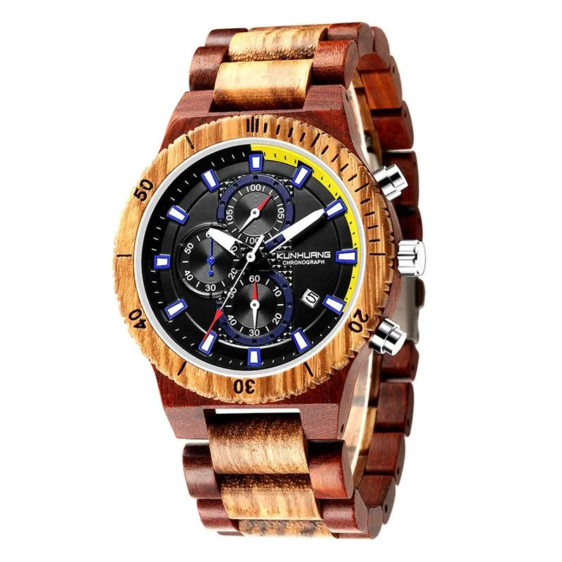 Armbandsur Relogio Masculino 2021 Waches Fashion Mens Watches Top Wateproproof Clock Wood Big Dial Sport Chronograph Whatch