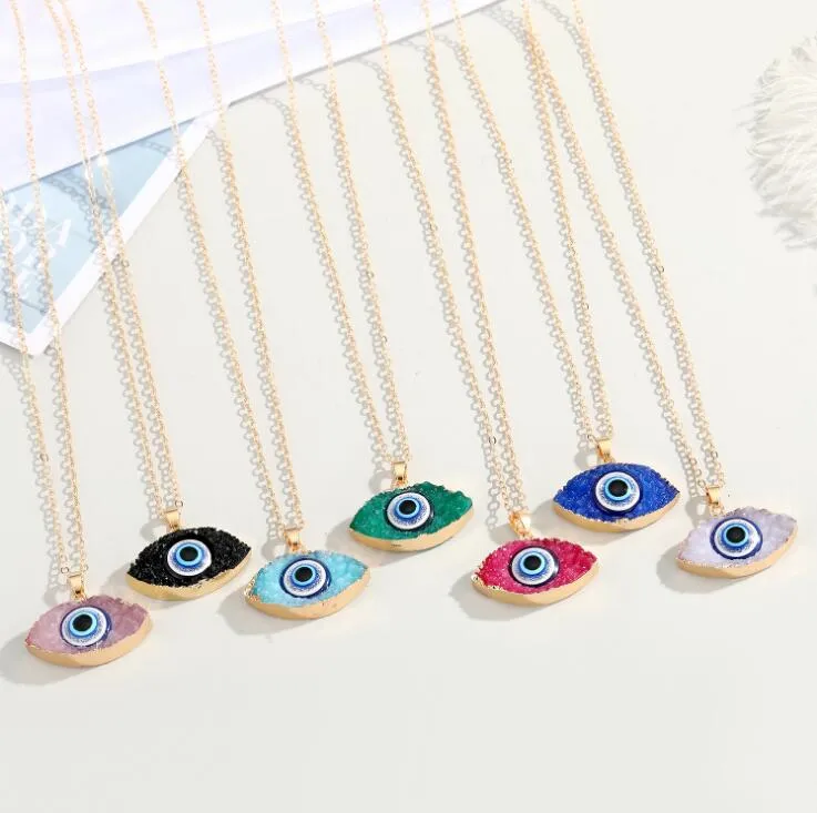 7 Farben Vintage ethnische ovale Türkei böse Augen Halskette für Frauen Goldfarbe blaues Auge Anhänger Halsband Schlüsselbein Kette türkischen Schmuck