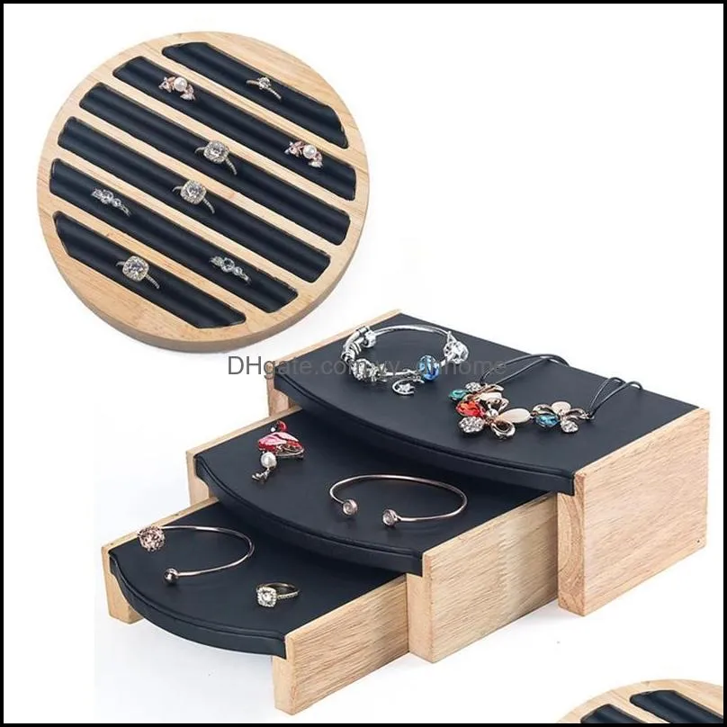 Jewelry Pouches, Bags 1 Pcs Ring Display Tray Wooden Stand Board & 3 Pendant Necklace