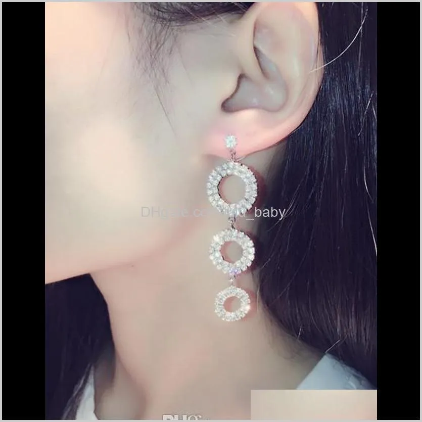 super glittering ! ins trendy fashion designer luxury diamond zircon multi circles stud dangle chandelier earrings for woman girls