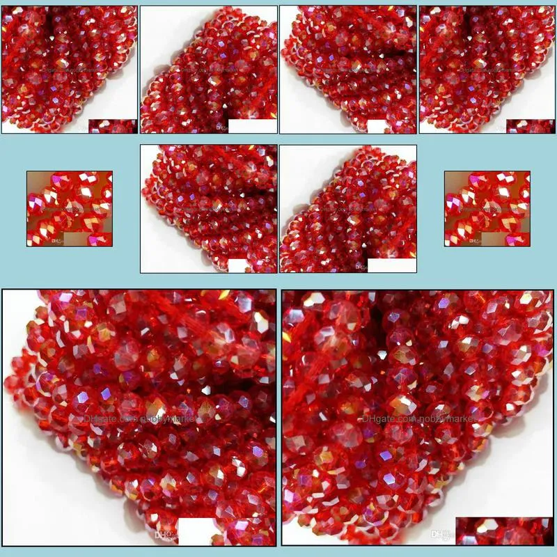 100pcs/lot 4MM RED AB Faceted Crystal rondelle spacer Beads DIY Jewelry making