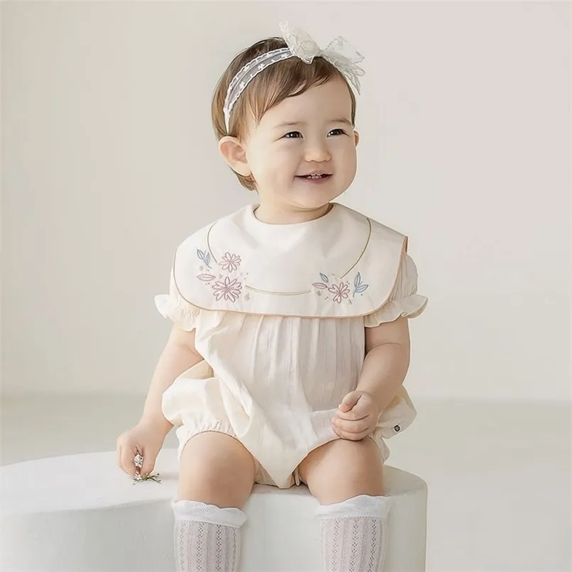 Summer Baby Kids Rompers Short Sleeve Embroidery Flower Cute Creeper Girl's Bodysuit Outfits 211011