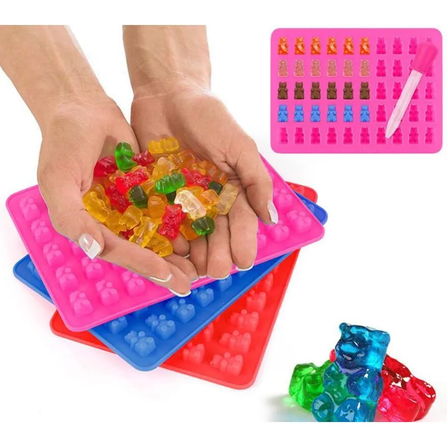 50 holes silicone gummy bear chocolate mold candy maker ice tray jelly moulds ship