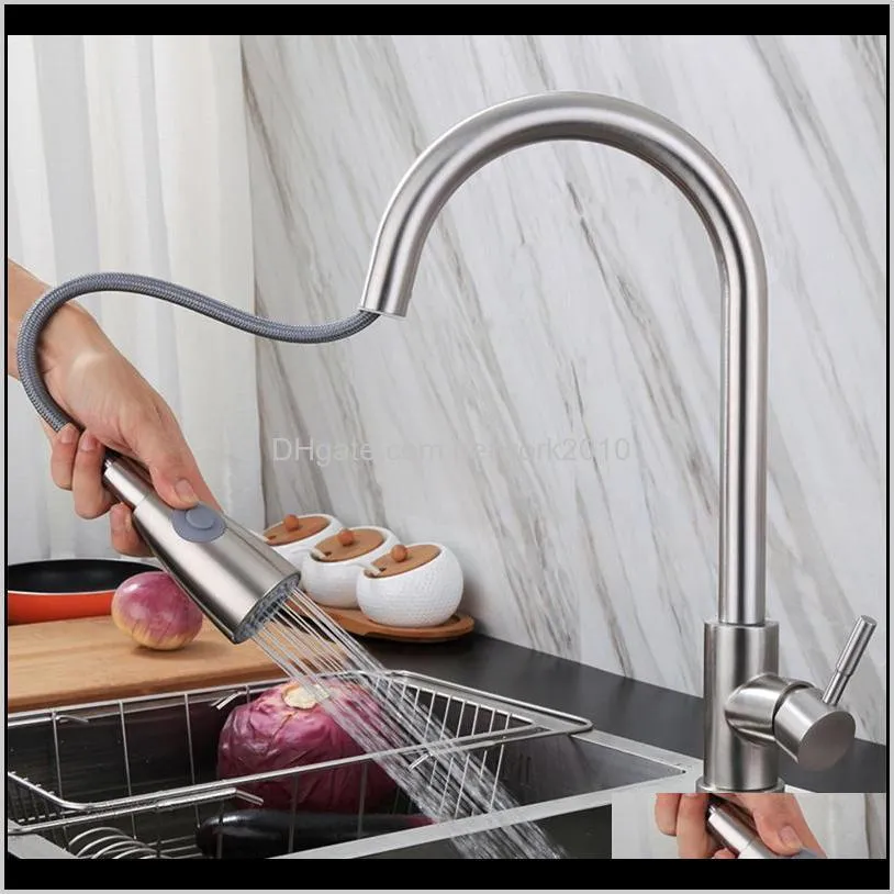 kitchen faucet stainless steel single handle 360ﾰ swivel sink mixer tap with pull down sprayer home rotatable pull-out faucets