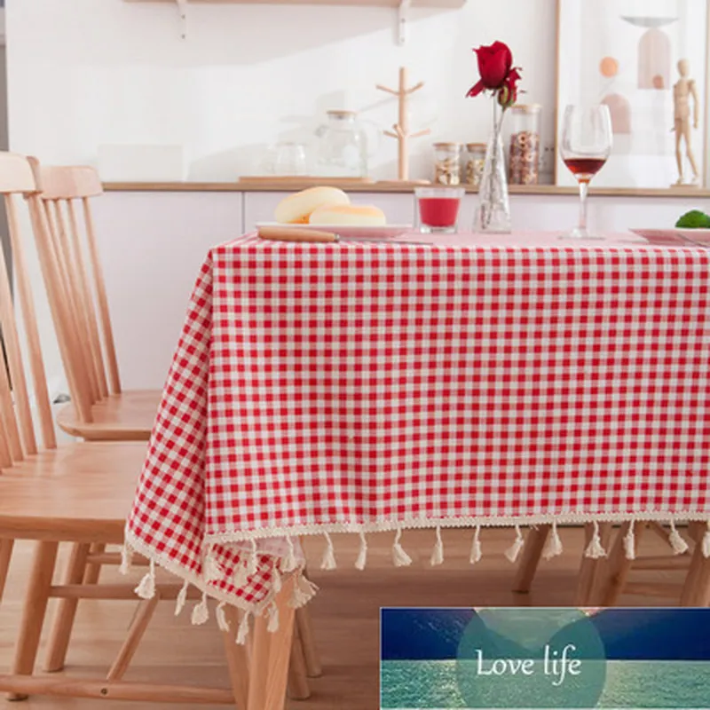 Nappe de ligne rayée à carreaux rouges avec pompon couverture de table anti-poussière rectangulaire vintage pour pique-nique barbecue décor à la maison manteau Mesa prix d'usine conception experte qualité