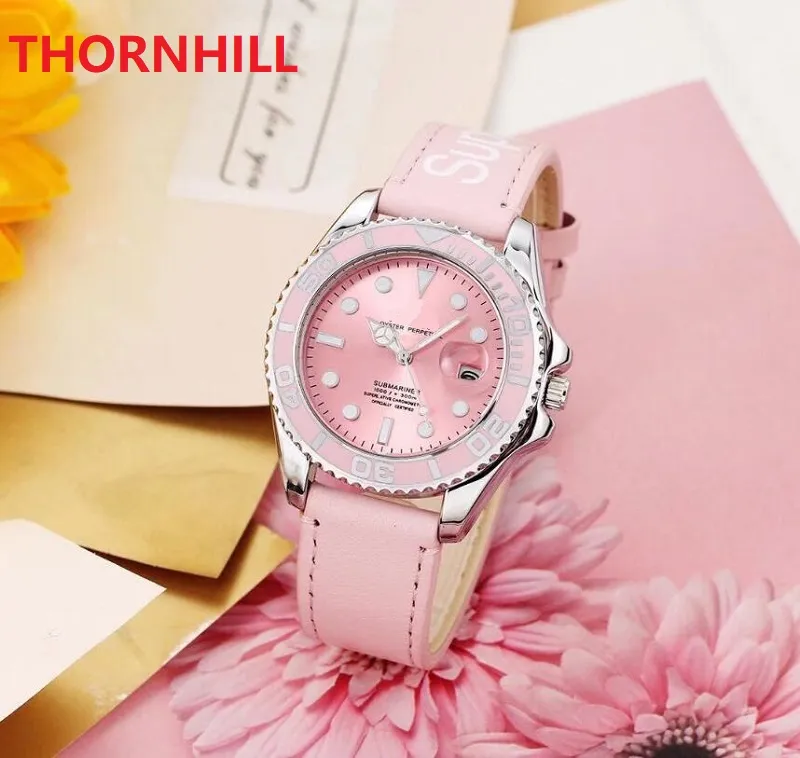 40 mm klassiek roze rood lederen waterdicht horloge heren dames dame horloges Montre Femme Reloj