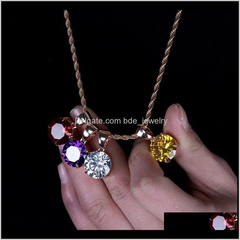 mens & womens 18k gold colorful cubic zirconia pendant chain necklace hip hop rapper princess cut big round diamond jewelry gifts for