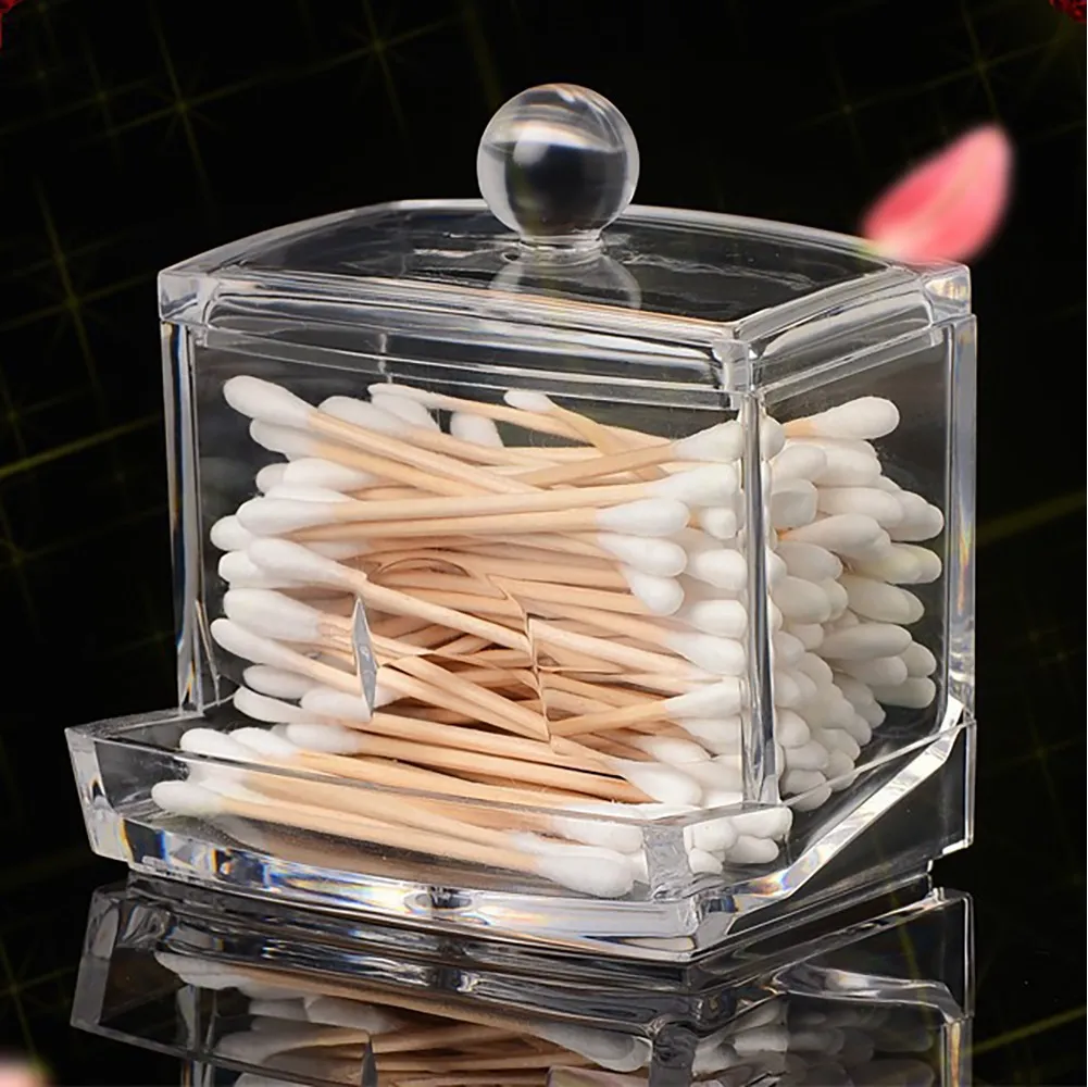 2 / pcs acrílico algodão cotonete caixa de armazenamento de maquiagem removedor Cottons torções de cristal caixas novas