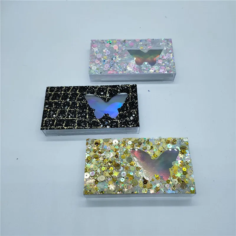 Bling Eyelash Packaging Box Eye Lash Boxes Packaging Glittering Faux 3d Mink Eyelashes Empty Case Bulk Vendors Customize Makeup Lashes Cases