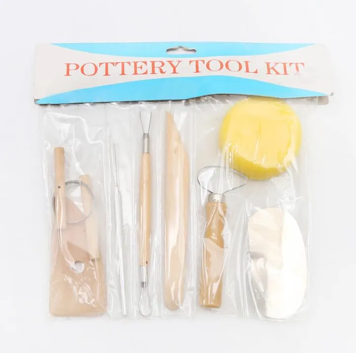 DIY Pottery Tool 8pcs Set Clay Ceramic Molding Tools Wood Knife Sponge Pottery-Tool Sculpture Modeling Kit Handwork Supplies SN4396