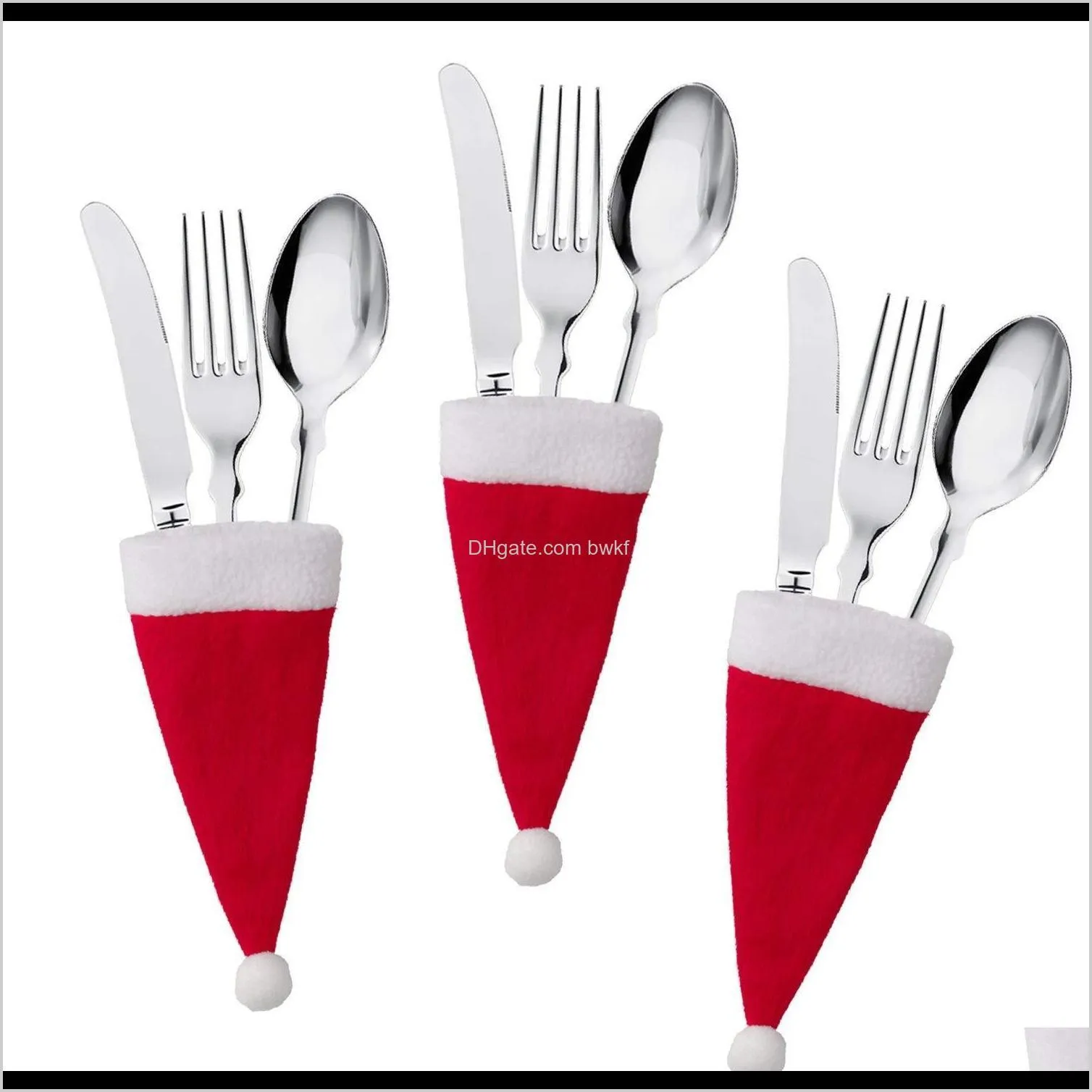 new arrival christmas decorations for home tableware knife fork set mini santa claus christmas hat storage tool