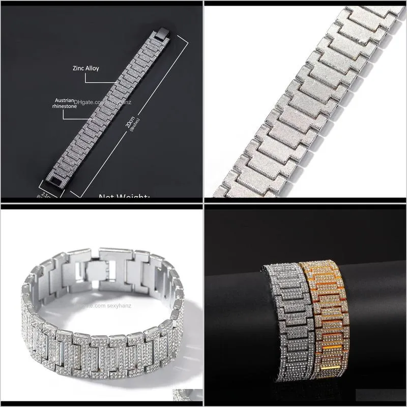 21mm big wide watch band link chain bracelets hip hop rapper jewelry gold silver bracelets
