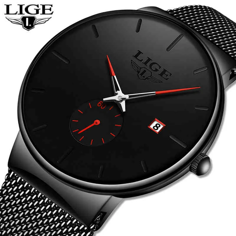 Lige quartz klok sport mannen horloge top merk luxe beroemde jurk mode horloges mannelijke unisex ultra dunne polshorloge para hombre Q0524