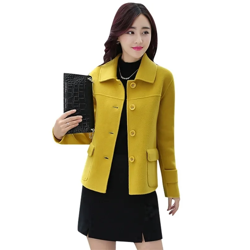 Woolen coat women yellow bean green red autumn winter Korean short slim small single-breasted wool coats feminina LR788 210531
