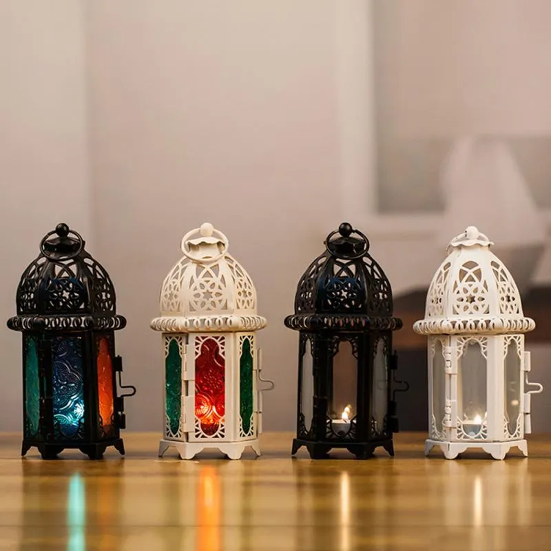 Ljushållare 1pc marockansk stil järnhållare vintage lyktor bord ljusstake bröllop hem dekor belysning inga ljus