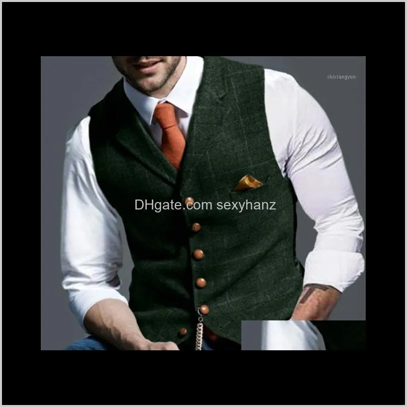 Vests Outerwear & Coats Clothing Apparel Drop Delivery 2021 Mens Suit Vest Notched Plaid Wool Herringbone T Waistcoat Casual Formal Business