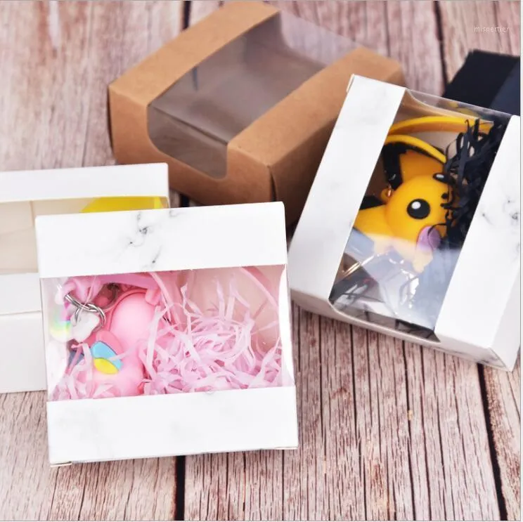 Gift Wrap 50pcs 8x8x3.5cm Small Paper Box With Transparent PVC Window Flower Dolls Packaging Jewelry Cardboard