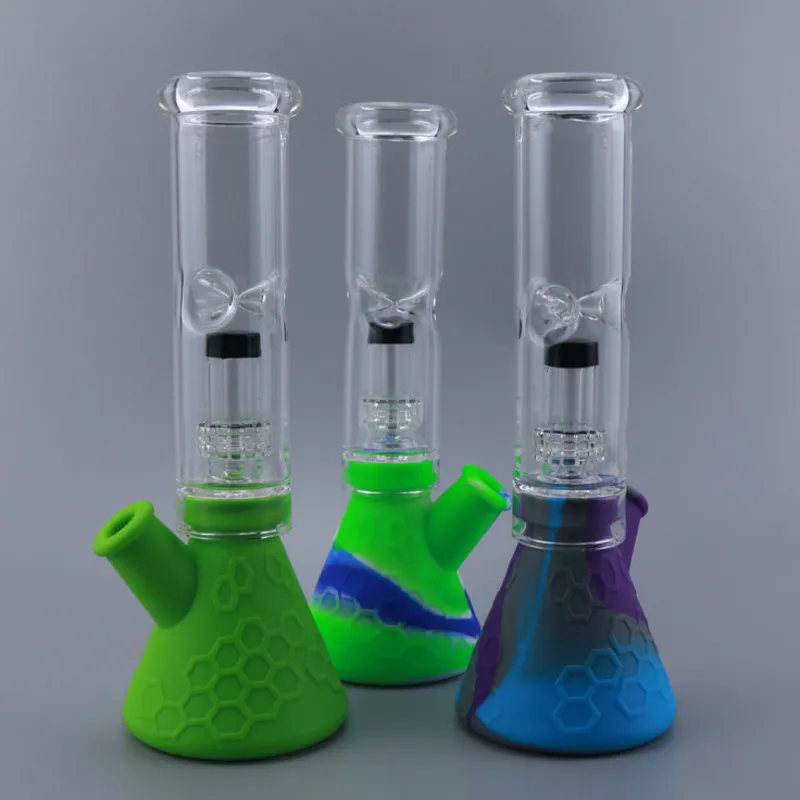 High quality beaker bong food grade silicone + top glass percolator bong SILICLAB newest dab rigs oil rig with bowl factory outlet