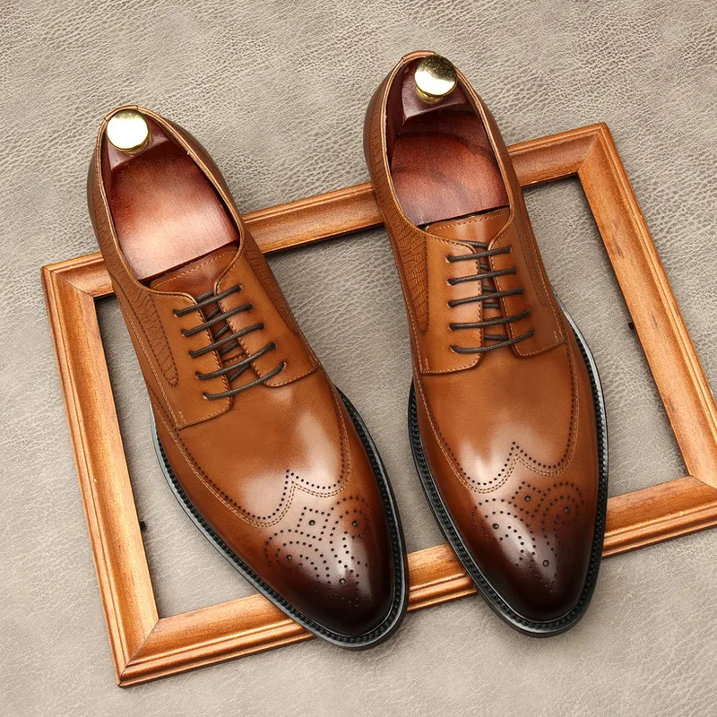 Grande taille EUR45 noir/marron/vin rouge Oxfords chaussures d'affaires en cuir véritable chaussures de mariage hommes chaussures sociales