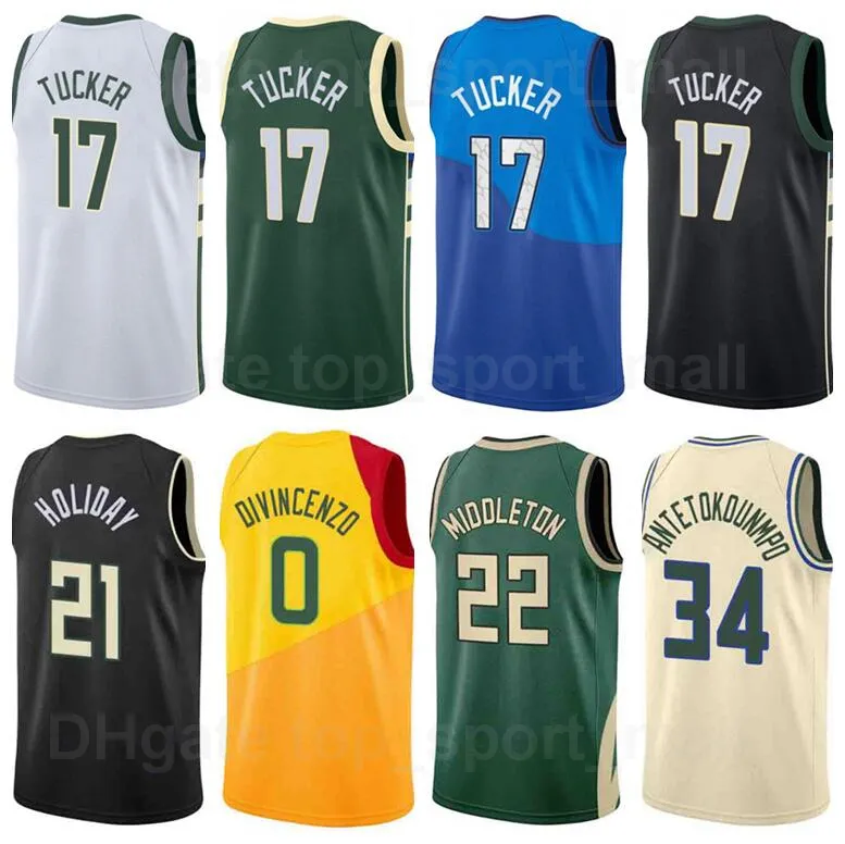 Screentryck Basket PJ Tucker Jersey 17 Giannis Antetokounmpo 34 Khris Middleton 22 Jrue Holiday 21 Donte DiVincenzo 0 Storlek S till XXXL