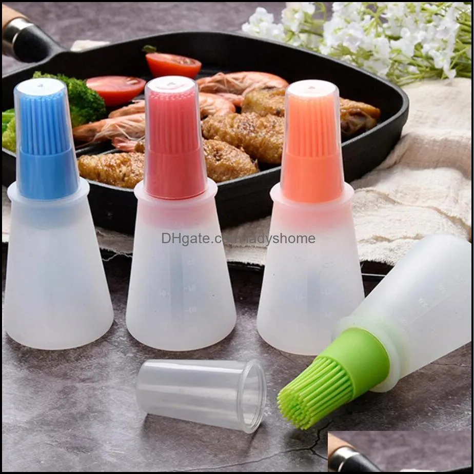 Portable Silicone Oil Bottle with Brush Grill Oil Brushes with Cover Liquid Oil Pastry Kitchen Bake BBQ Brush Kitchen Tools HWF6226